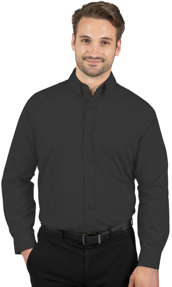 MENS LONG SLEEVE EASY CARE POPLIN WITH MATCHING BUTTONS  -  BLACK 2 EXTRA LARGE SOLID