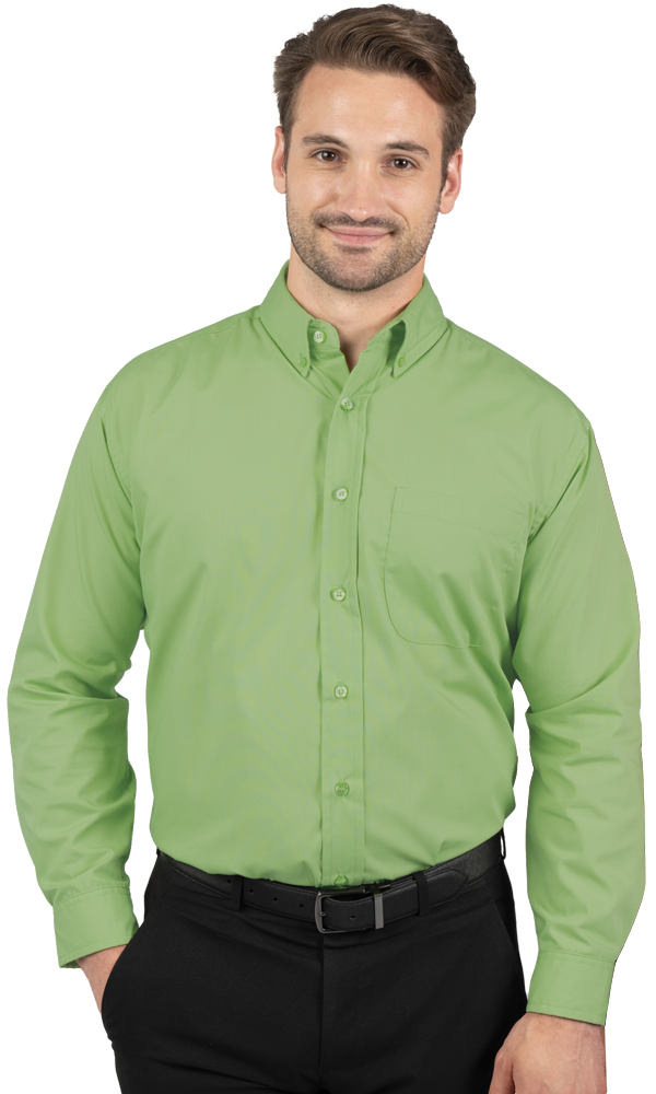 MENS LONG SLEEVE EASY CARE POPLIN WITH MATCHING BUTTONS  -  CACTUS 2 EXTRA LARGE SOLID