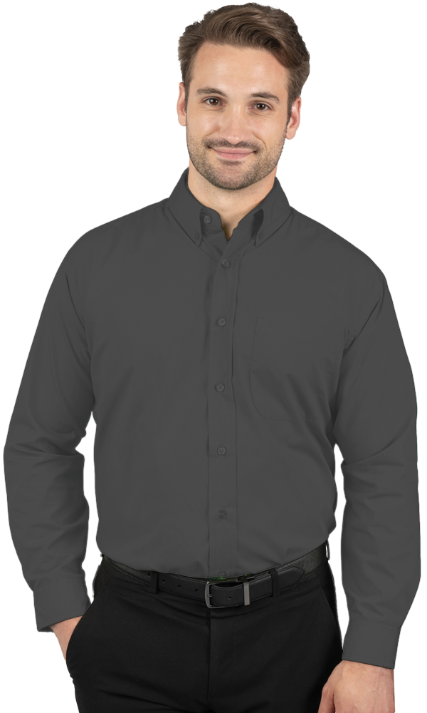 MENS LONG SLEEVE EASY CARE POPLIN WITH MATCHING BUTTONS  -  GRAPHITE 2 EXTRA LARGE SOLID