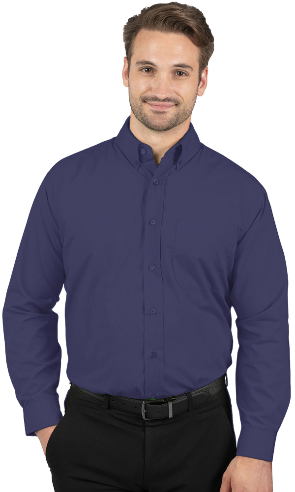 MENS LONG SLEEVE EASY CARE POPLIN WITH MATCHING BUTTONS  -  NAVY 2 EXTRA LARGE SOLID