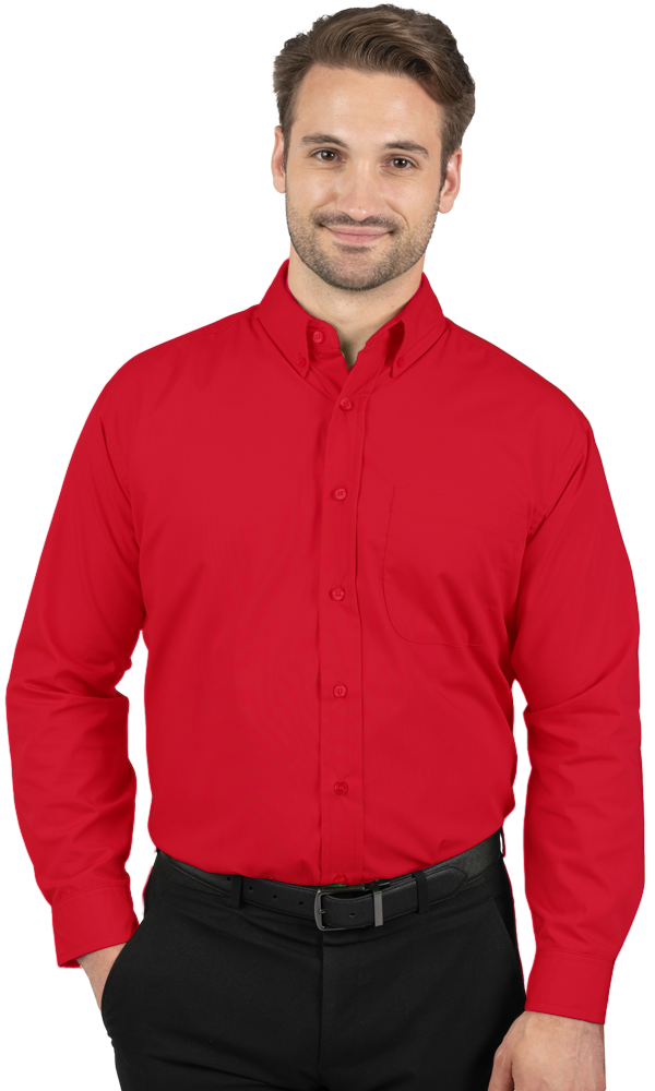 MENS LONG SLEEVE EASY CARE POPLIN WITH MATCHING BUTTONS  -  RED 2 EXTRA LARGE SOLID