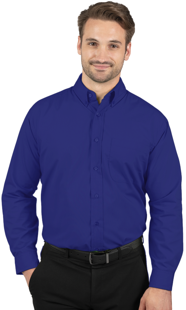 MENS LONG SLEEVE EASY CARE POPLIN WITH MATCHING BUTTONS  -  ROYAL 2 EXTRA LARGE SOLID