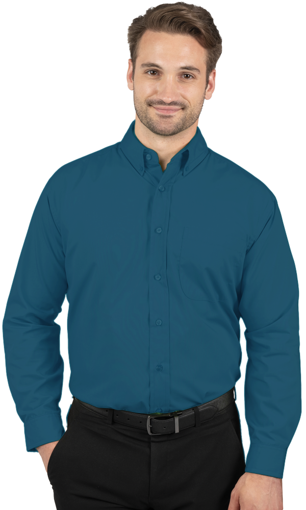 MENS LONG SLEEVE EASY CARE POPLIN WITH MATCHING BUTTONS  -  TEAL 2 EXTRA LARGE SOLID