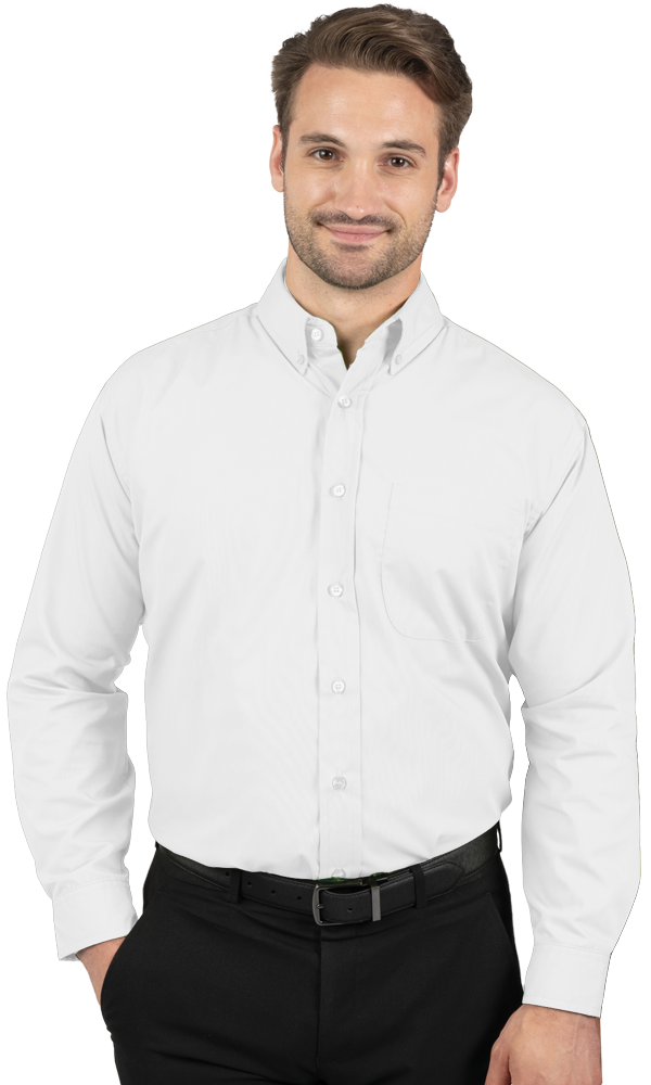 MENS LONG SLEEVE EASY CARE TALL POPLIN WITH MATCHING BUTTONS  -  WHITE 3 EXTRA LARGE TALL SOLID