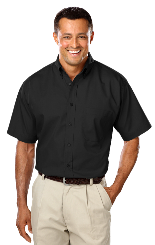 MENS SHORT SLEEVE EASY CARE POPLIN WITH MATCHING BUTTONS  -  BLACK 2 EXTRA LARGE SOLID