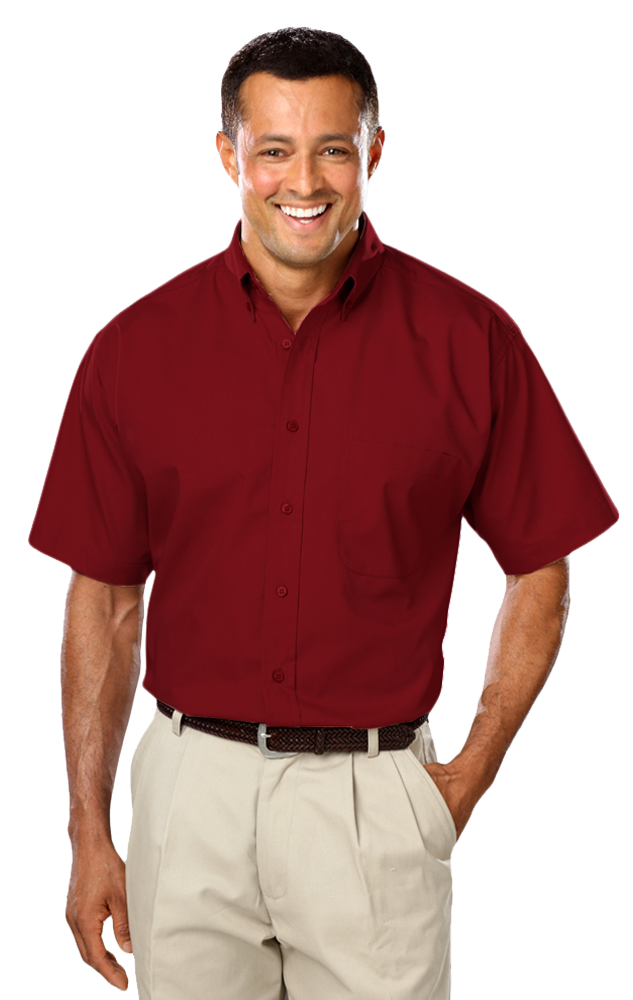 MENS SHORT SLEEVE EASY CARE POPLIN WITH MATCHING BUTTONS  -  BURGUNDY 2 EXTRA LARGE SOLID