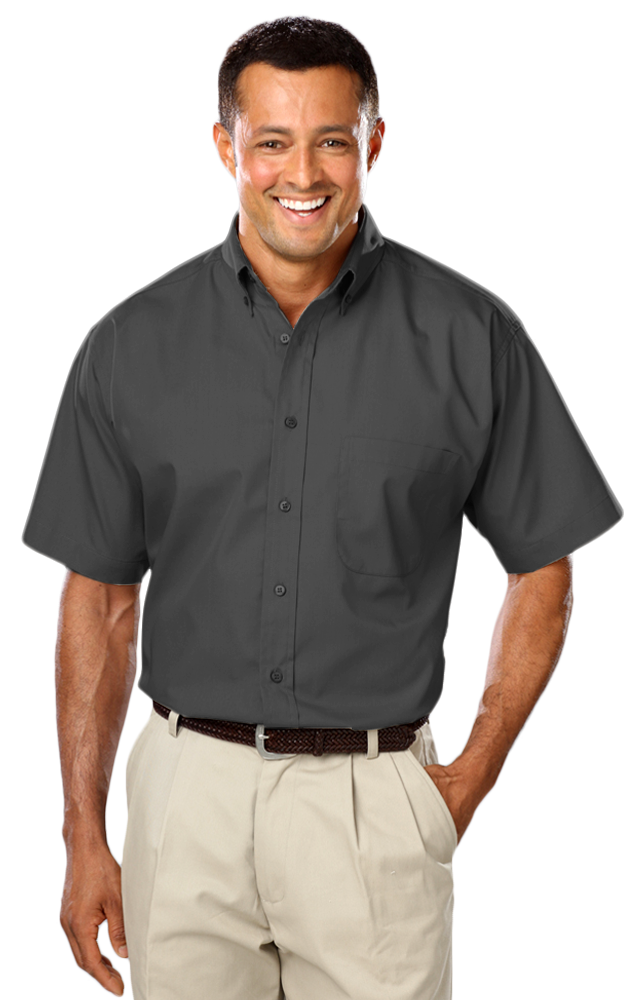 MENS SHORT SLEEVE EASY CARE POPLIN WITH MATCHING BUTTONS  -  GRAPHITE 2 EXTRA LARGE SOLID