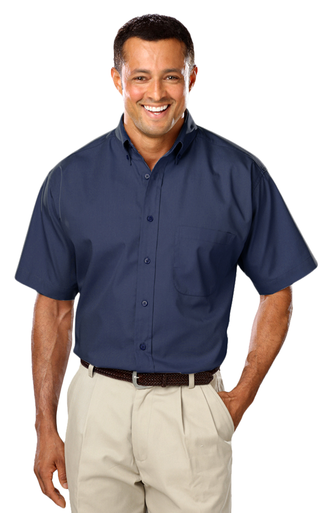 MENS SHORT SLEEVE EASY CARE POPLIN WITH MATCHING BUTTONS  -  NAVY 2 EXTRA LARGE SOLID