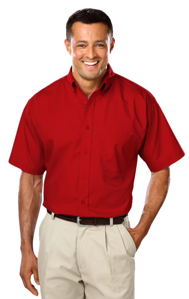 MENS SHORT SLEEVE EASY CARE POPLIN WITH MATCHING BUTTONS  -  RED 2 EXTRA LARGE SOLID