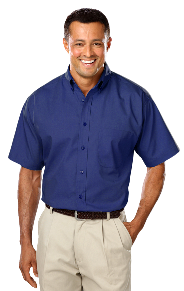 MENS SHORT SLEEVE EASY CARE POPLIN WITH MATCHING BUTTONS  -  ROYAL 2 EXTRA LARGE SOLID