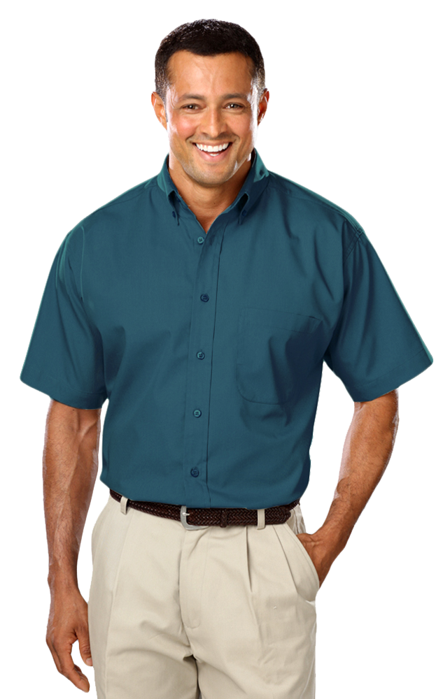 MENS SHORT SLEEVE EASY CARE POPLIN WITH MATCHING BUTTONS  -  TEAL 2 EXTRA LARGE SOLID