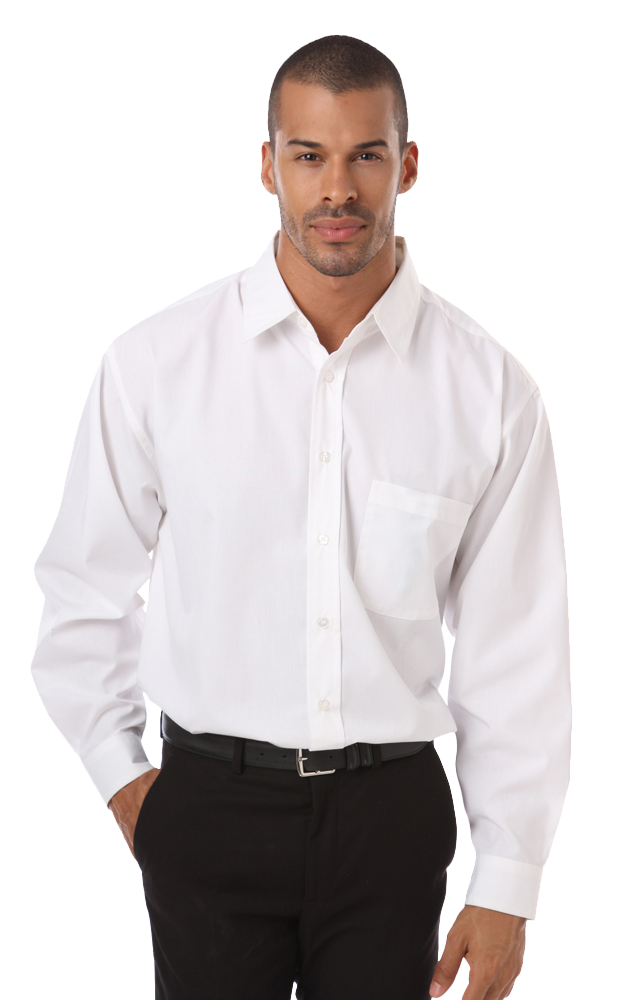 MENS L/S POPLIN BISTRO SHIRT  -  WHITE SMALL SOLID