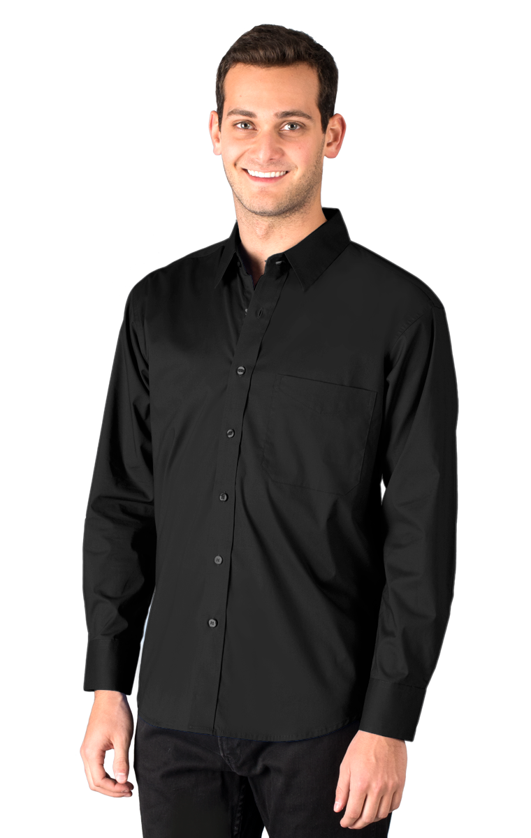 MENS SUPERBLEND POPLIN L/S UNTUCKED SHIRT  -  BLACK SMALL SOLID