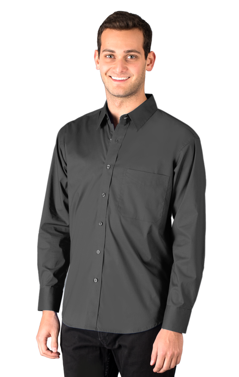 MENS SUPERBLEND POPLIN L/S UNTUCKED SHIRT  -  GRAPHITE SMALL SOLID