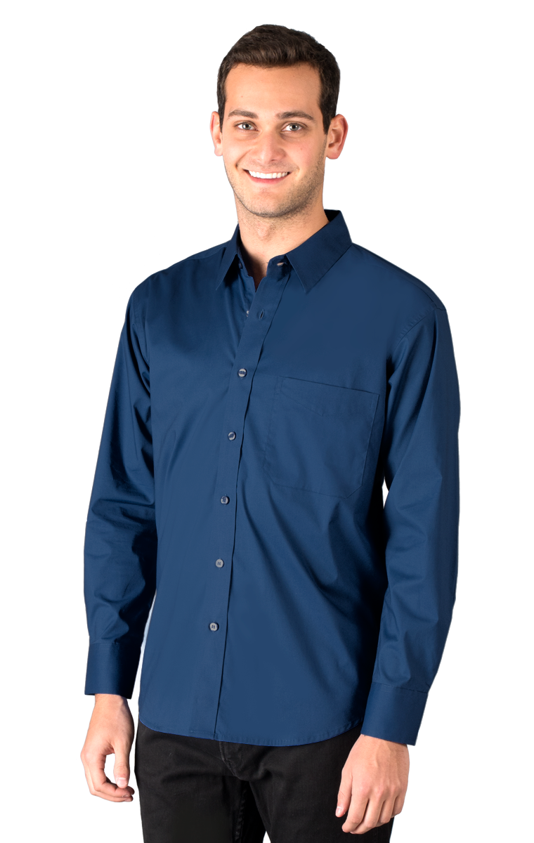 MENS SUPERBLEND POPLIN L/S UNTUCKED SHIRT  -  NAVY SMALL SOLID