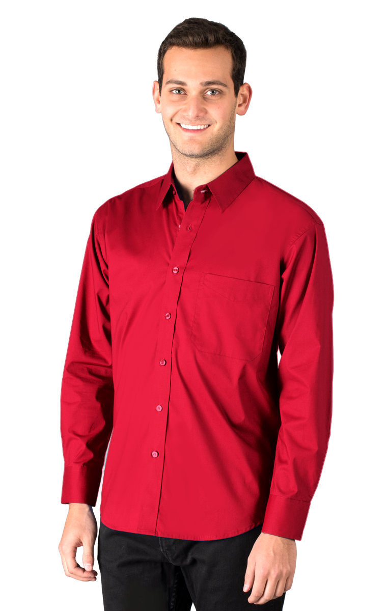 MENS SUPERBLEND POPLIN L/S UNTUCKED SHIRT  -  RED SMALL SOLID