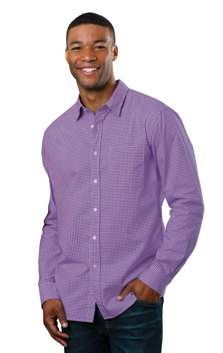 MEN'S L/S UNTUCKED GINGHAM PLUM SMALL CHECKS