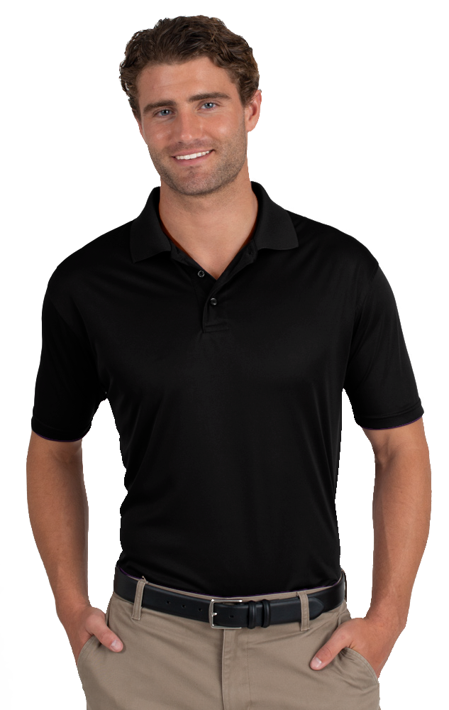 MENS VALUE MOISTURE WICKING S/S POLO  -  BLACK SMALL SOLID