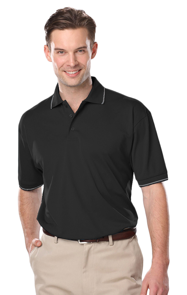 MENS WICKING PIPED POLO  -  BLACK 2 EXTRA LARGE SOLID