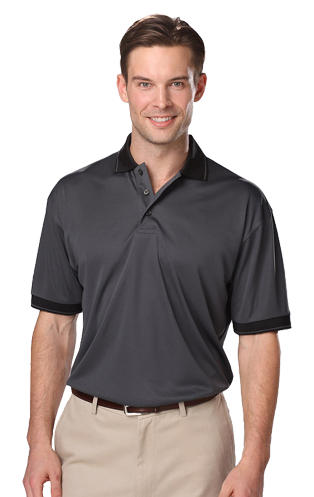 MENS WICKING PIPED POLO  -  GRAPHITE 2 EXTRA LARGE SOLID