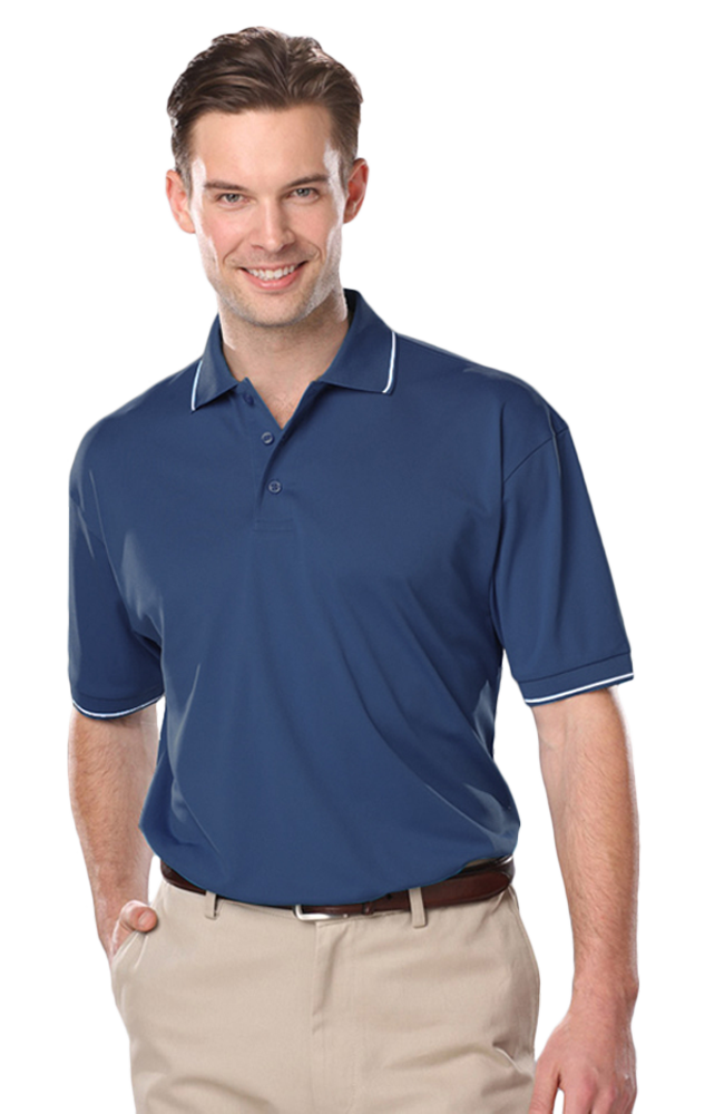 MENS WICKING PIPED POLO  -  NAVY 2 EXTRA LARGE SOLID