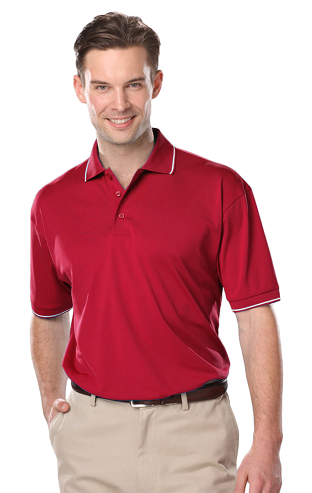 MENS WICKING PIPED POLO  -  RED 2 EXTRA LARGE SOLID