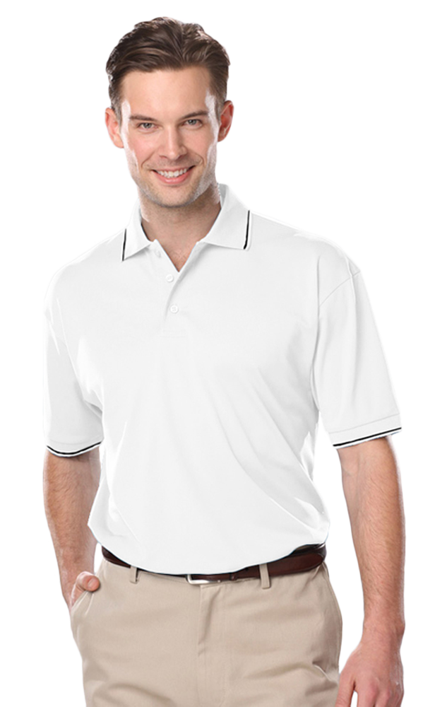 MENS WICKING PIPED POLO  -  WHITE 2 EXTRA LARGE SOLID