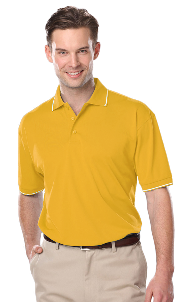 MENS WICKING PIPED POLO  -  YELLOW LARGE SOLID