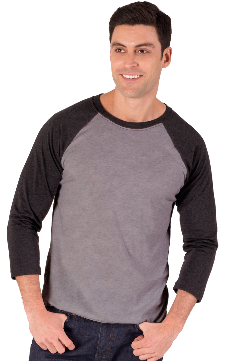 ADULT TRIBLEND 3/4 SLEEVE BASEBALL CREW NECK  -  BLACK EXTRA SMALL TRIM GREY