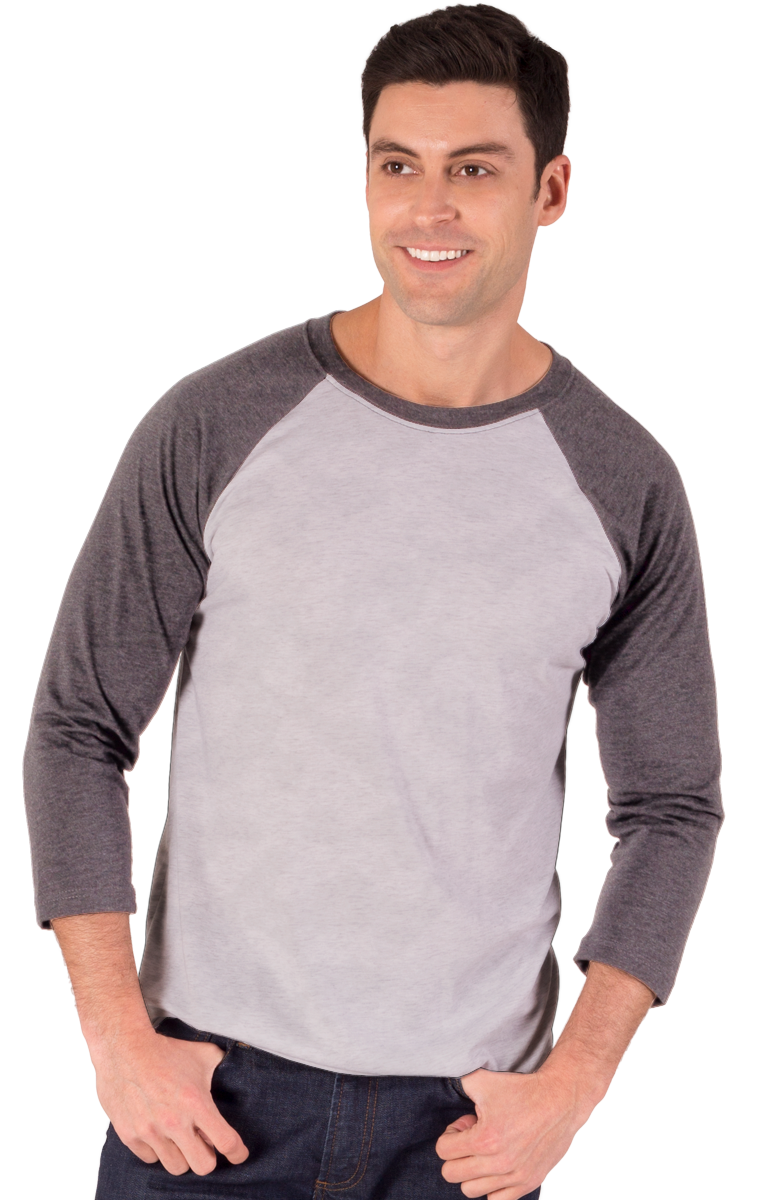 ADULT TRIBLEND 3/4 SLEEVE BASEBALL CREW NECK  -  GREY EXTRA SMALL TRIM LIGHT GREY