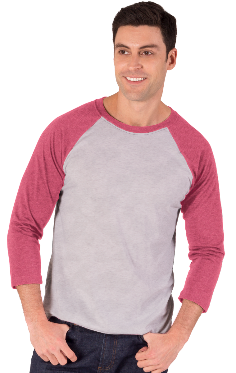 ADULT TRIBLEND 3/4 SLEEVE BASEBALL CREW NECK  -  RED EXTRA SMALL TRIM LIGHT GREY