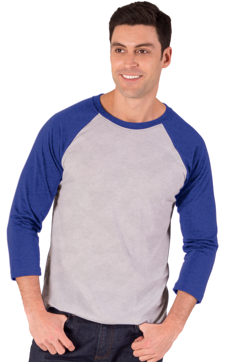 ADULT TRIBLEND 3/4 SLEEVE BASEBALL CREW NECK ### -  ROYAL EXTRA SMALL TRIM LIGHT GREY