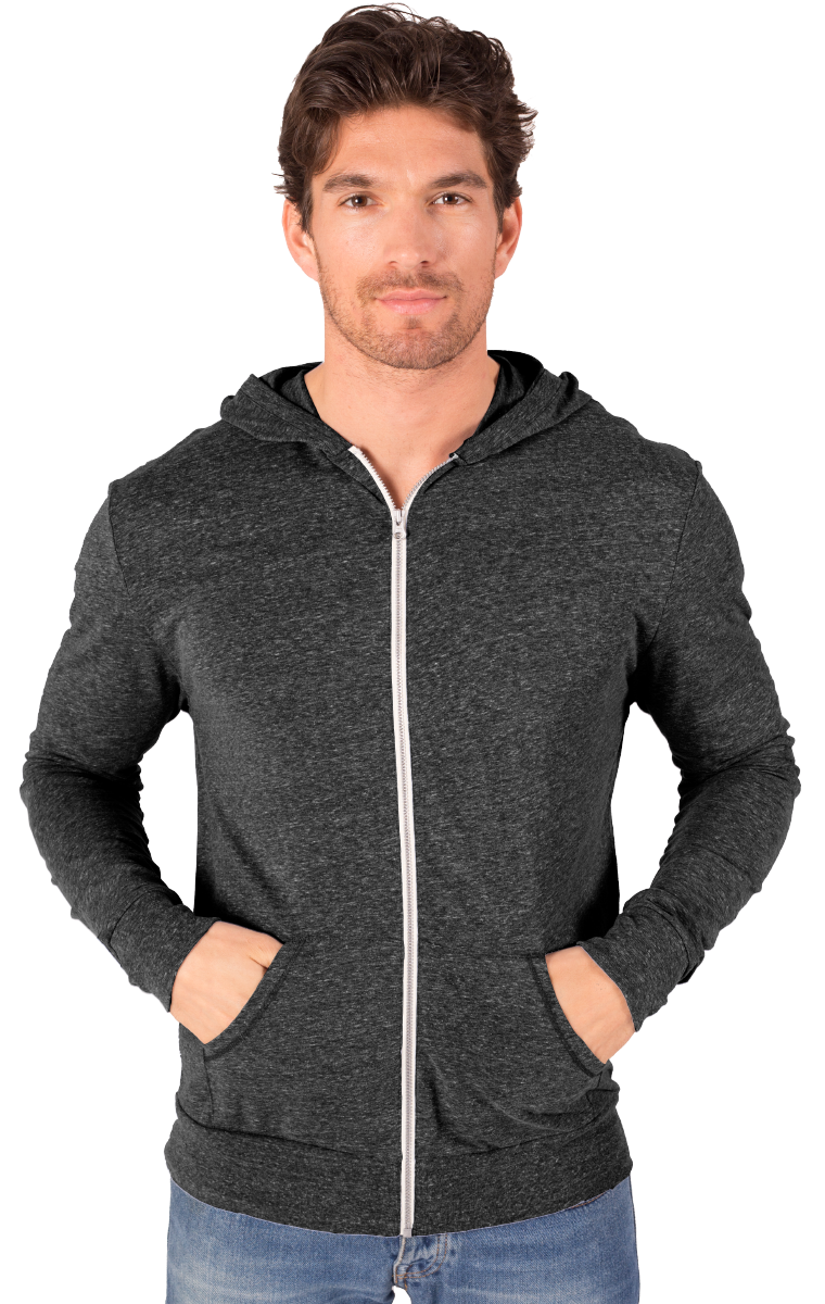 ADULT TRIBLEND ZIP FRONT HOODIE  -  BLACK EXTRA SMALL SOLID