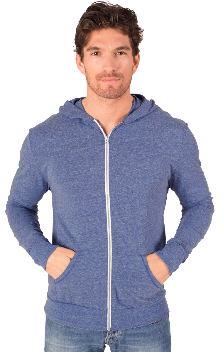 ADULT TRIBLEND ZIP FRONT HOODIE  -  BLUE EXTRA SMALL SOLID