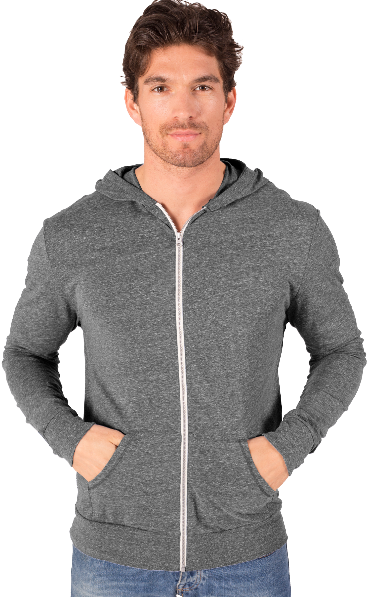 ADULT TRIBLEND ZIP FRONT HOODIE  -  GREY EXTRA SMALL SOLID