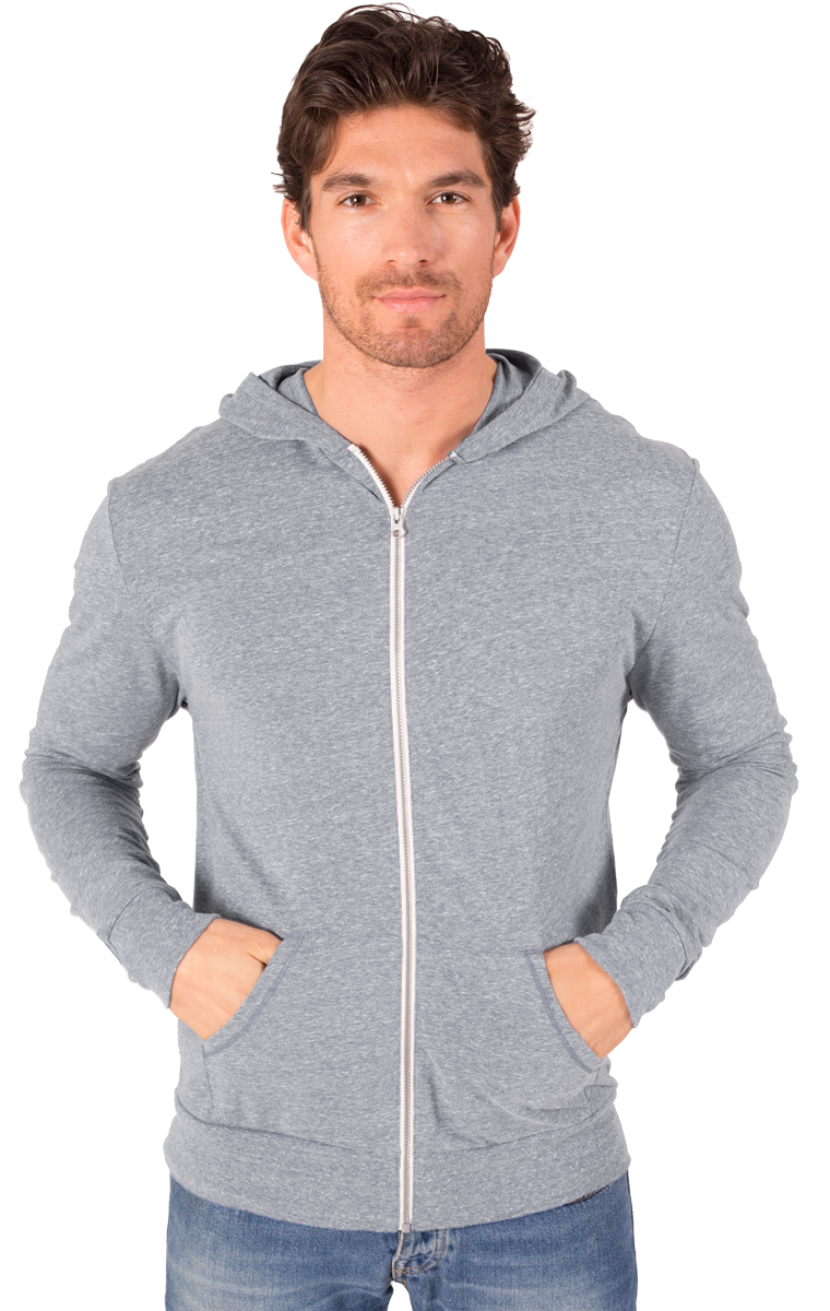 ADULT TRIBLEND ZIP FRONT HOODIE  -  LIGHT GREY EXTRA SMALL SOLID