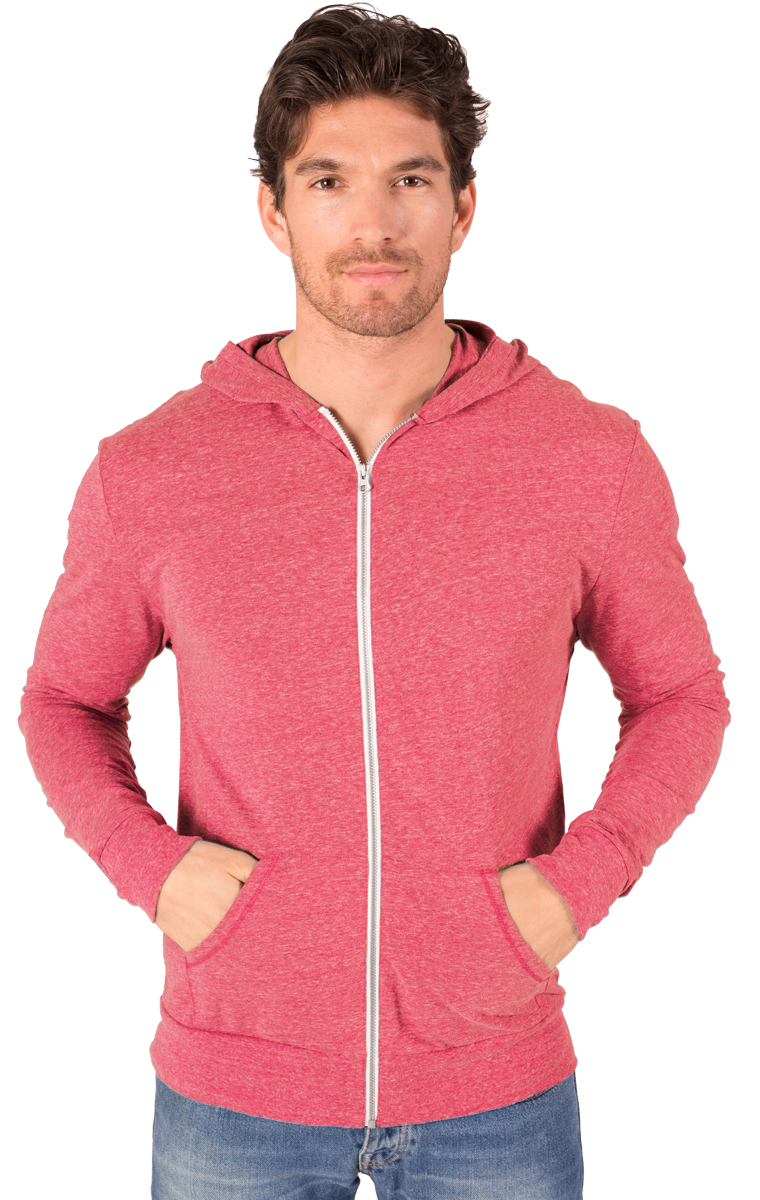 ADULT TRIBLEND ZIP FRONT HOODIE  -  RED EXTRA SMALL SOLID