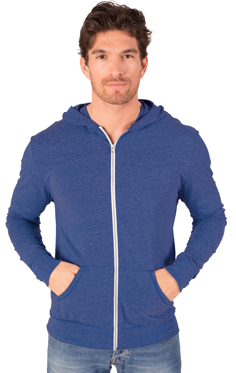 ADULT TRIBLEND ZIP FRONT HOODIE  -  ROYAL EXTRA SMALL SOLID