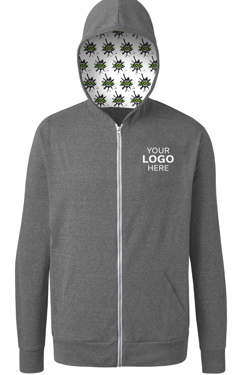 YOUR LOGO HERE ADULT TRIBLEND ZIP FRONT HOODIE GREY EXTRA SMALL SOLID