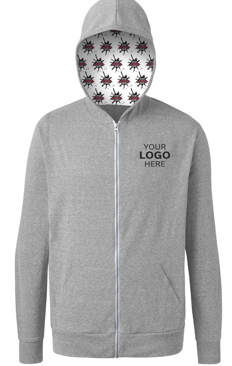 YOUR LOGO HERE ADULT TRIBLEND ZIP FRONT HOODIE LIGHT GREY EXTRA SMALL SOLID