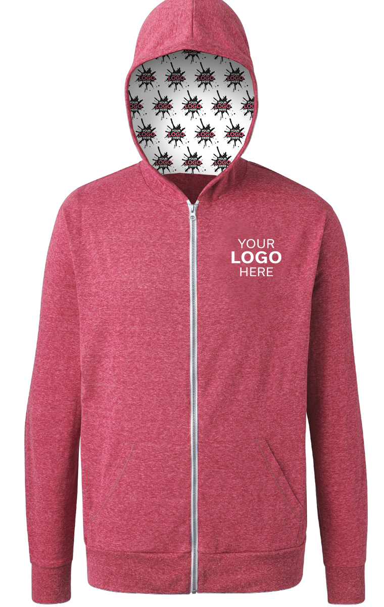 YOUR LOGO HERE ADULT TRIBLEND ZIP FRONT HOODIE RED EXTRA SMALL SOLID