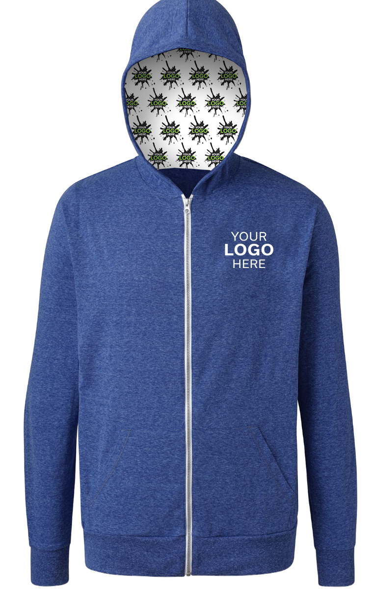 YOUR LOGO HERE ADULT TRIBLEND ZIP FRONT HOODIE ROYAL EXTRA SMALL SOLID