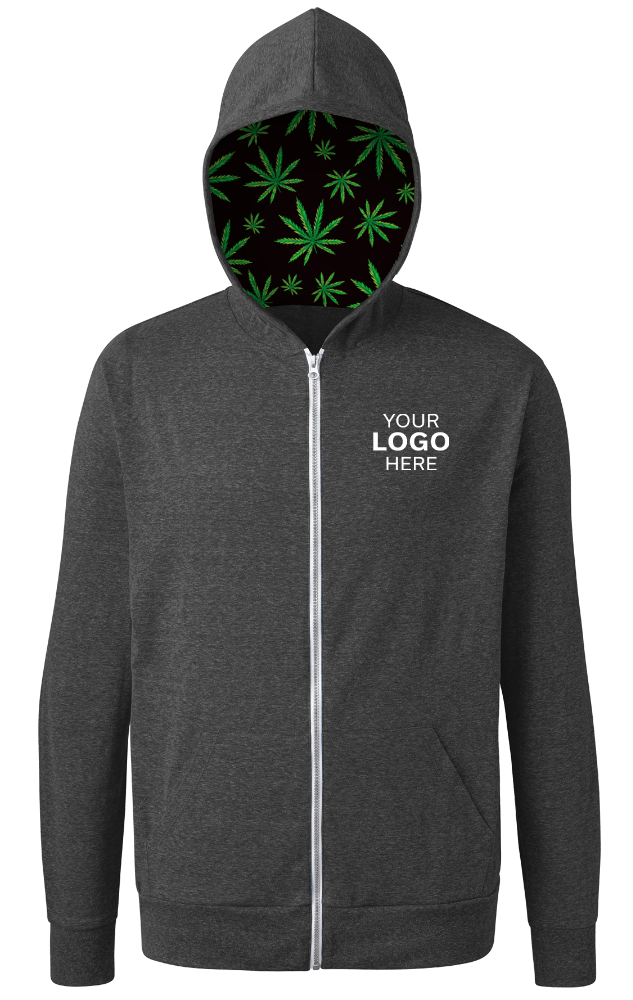 Cannabis Triblend Contrast Zip Front Hoodie BLACK SMALL SOLID