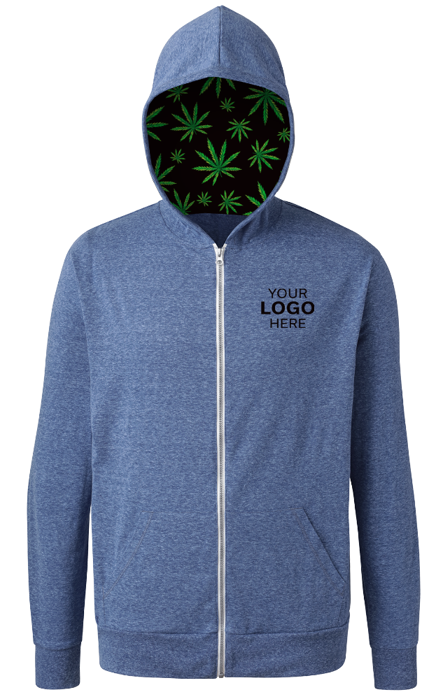 Cannabis Triblend Contrast Zip Front Hoodie BLUE SMALL SOLID