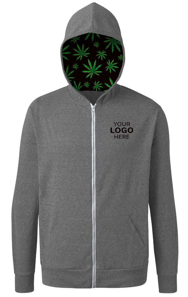 Cannabis Triblend Contrast Zip Front Hoodie GREY SMALL SOLID