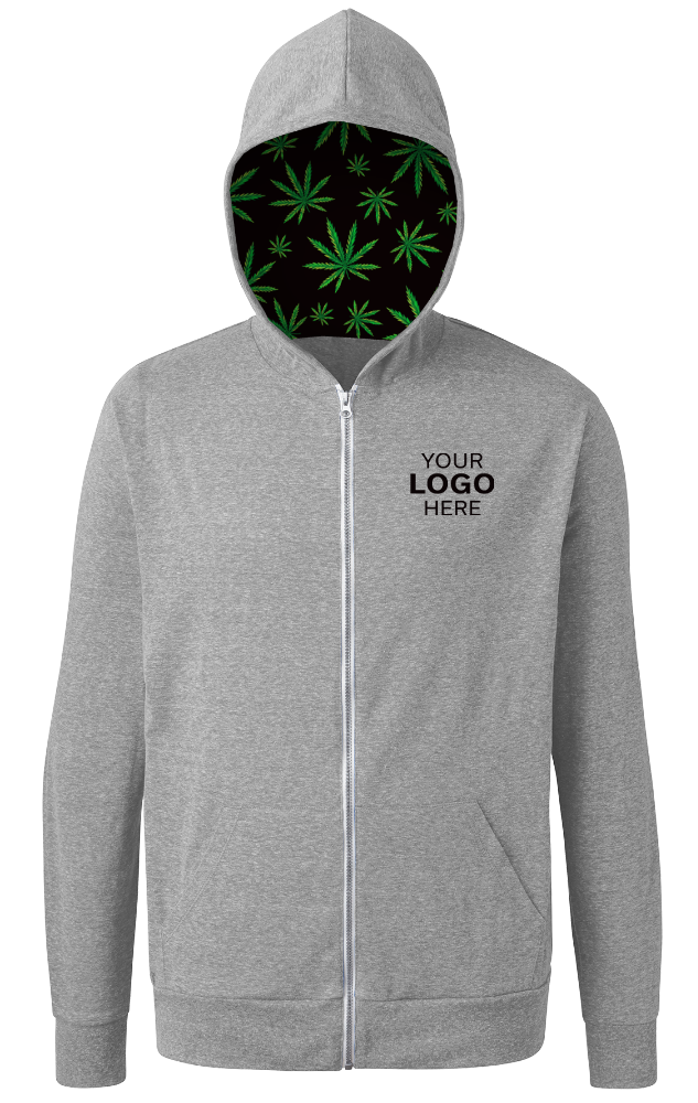 Cannabis Triblend Contrast Zip Front Hoodie LIGHT GREY SMALL SOLID