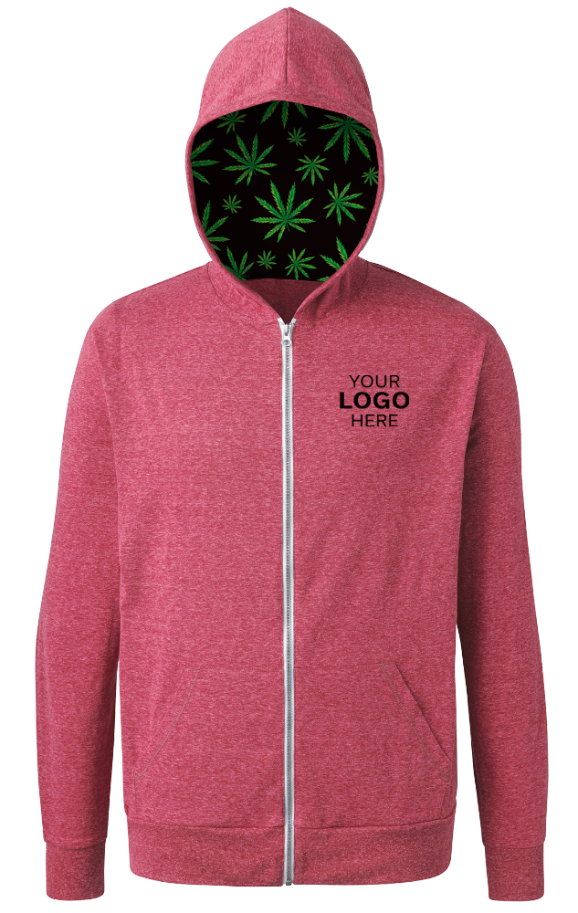 Cannabis Triblend Contrast Zip Front Hoodie RED SMALL SOLID