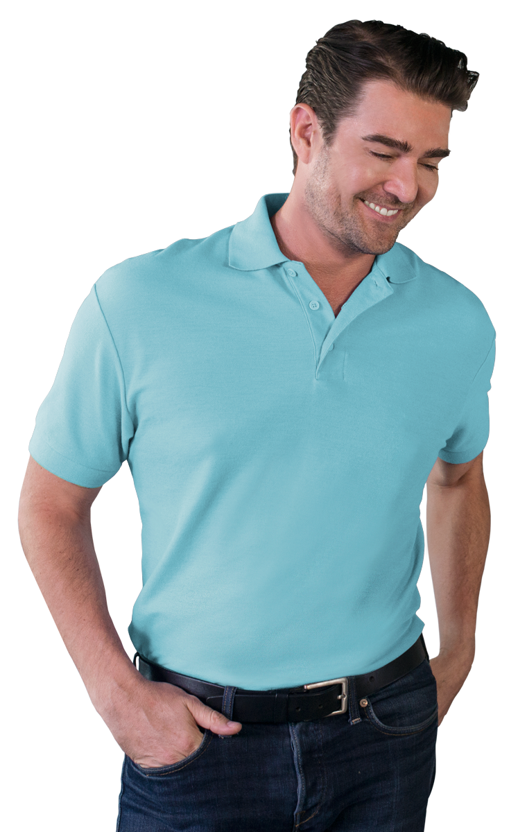 MENS VALUE SOFT TOUCH PIQUE POLO -  AQUA 2 EXTRA LARGE SOLID