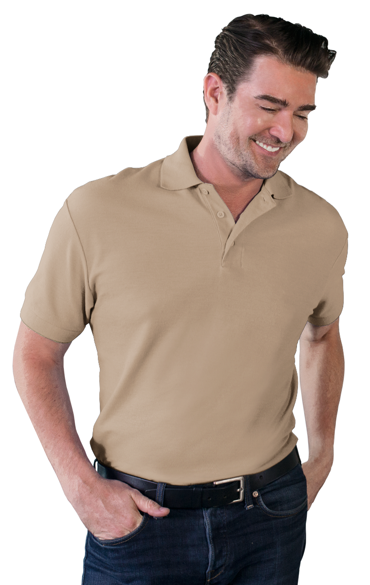 MENS VALUE SOFT TOUCH PIQUE POLO  -  TAN SMALL SOLID