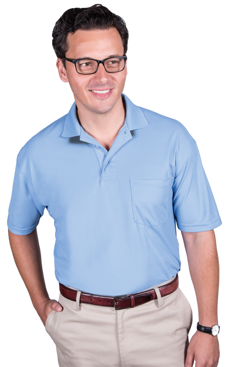 ADULT SOFT TOUCH POCKETED POLO  -  LIGHT BLUE 2 EXTRA LARGE SOLID